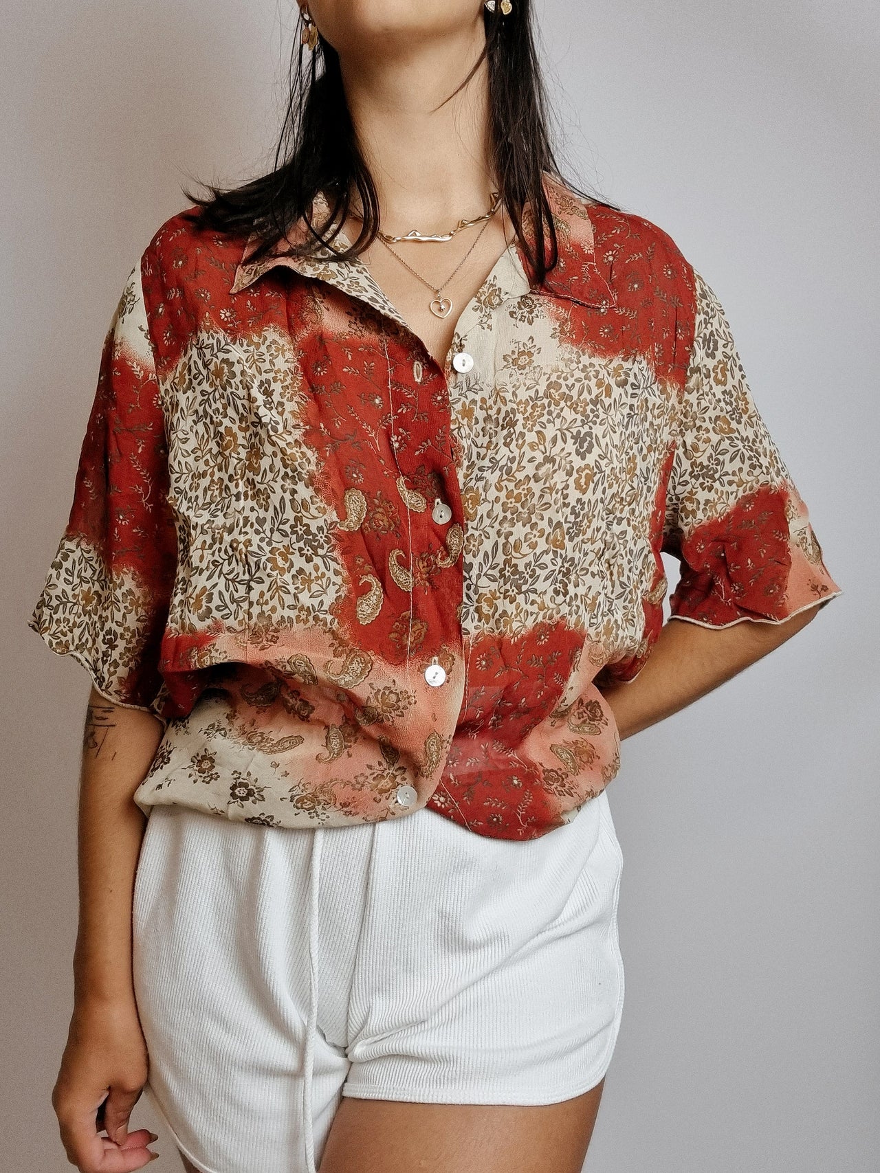 Chemise Vintage 80/90s orange à motifs