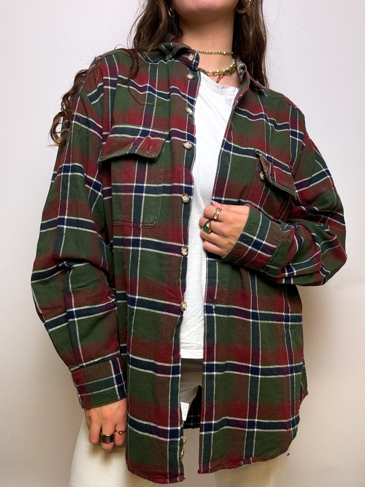 Vintage green and red checked shirt M