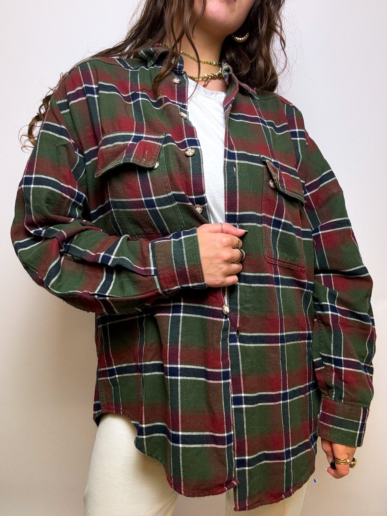 Vintage green and red checked shirt M