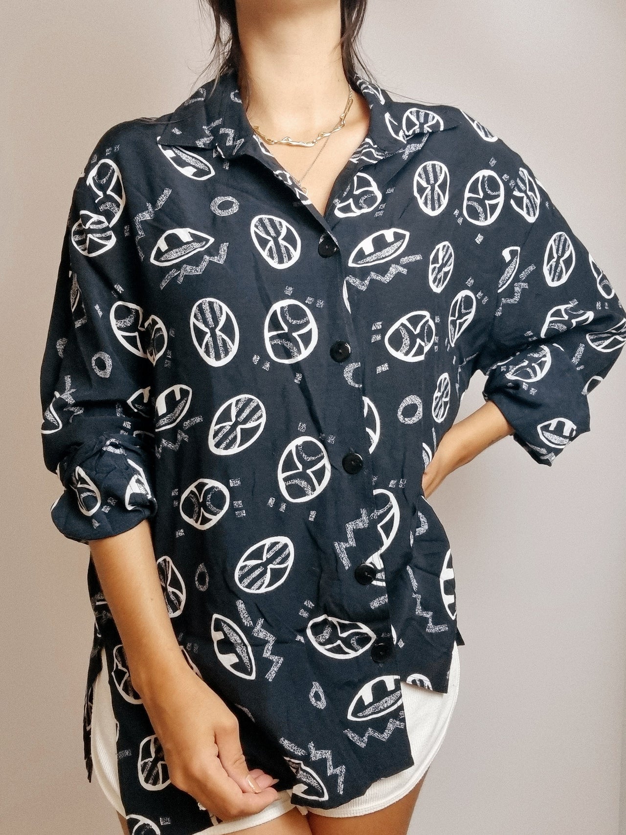 Chemise Vintage 80/90s noire à motifs