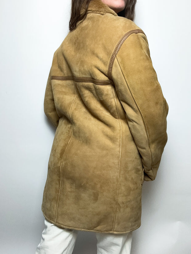 Manteau vintage en mouton retourné beige M/L