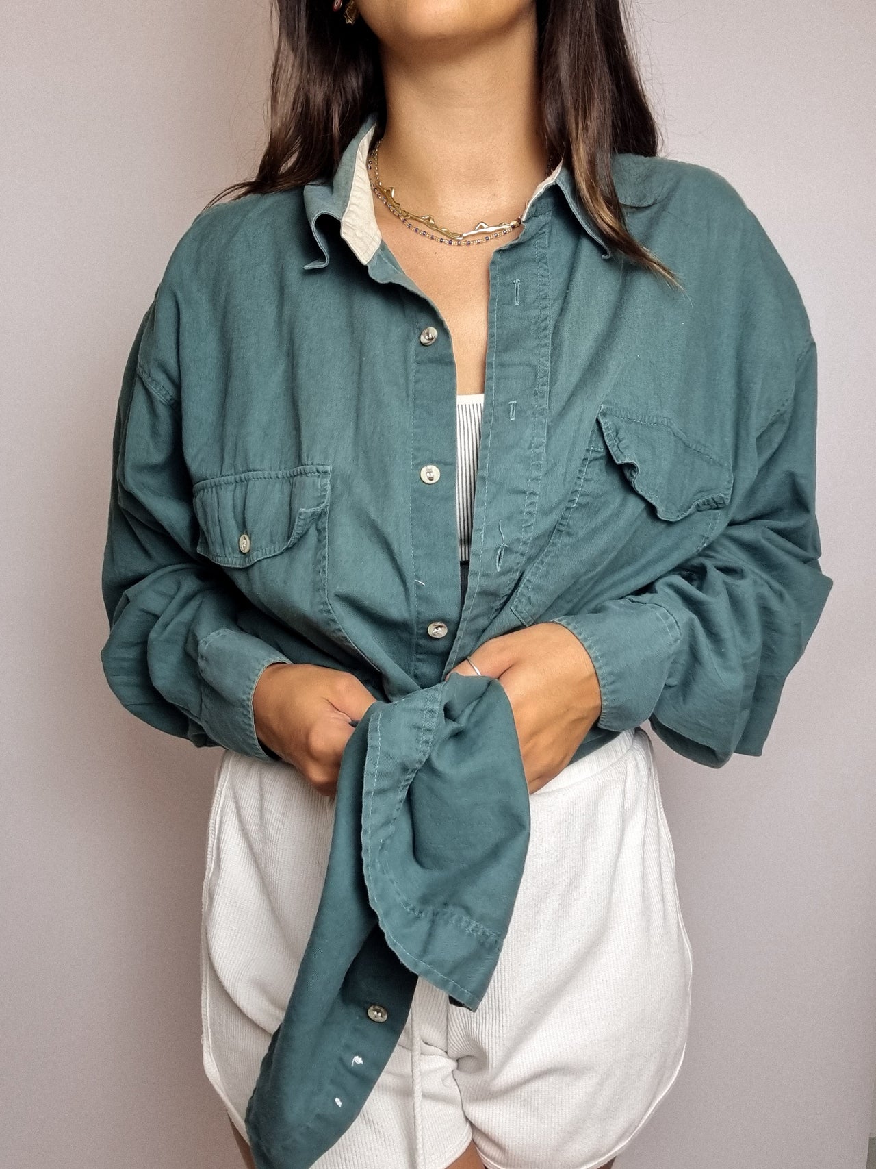 Vintage green shirt with pockets M/L