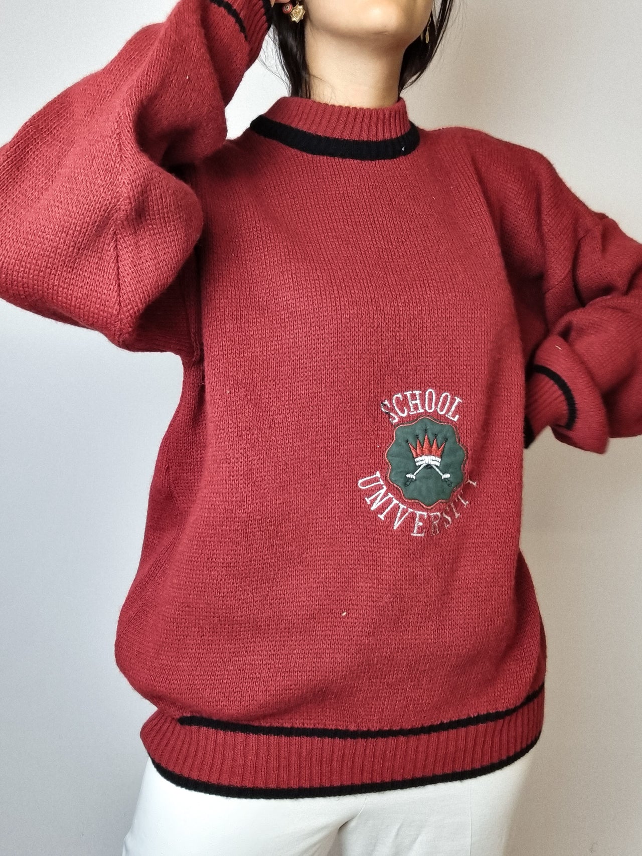 Pull en laine rouge School University M/L