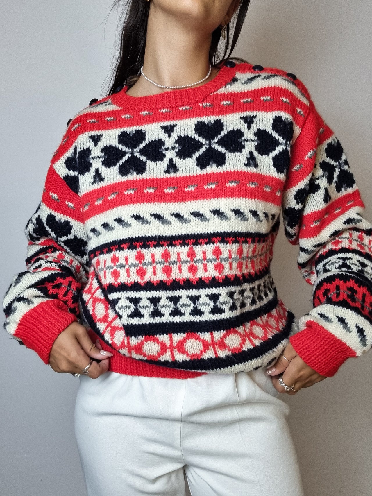 Pull en laine montagne rouge M