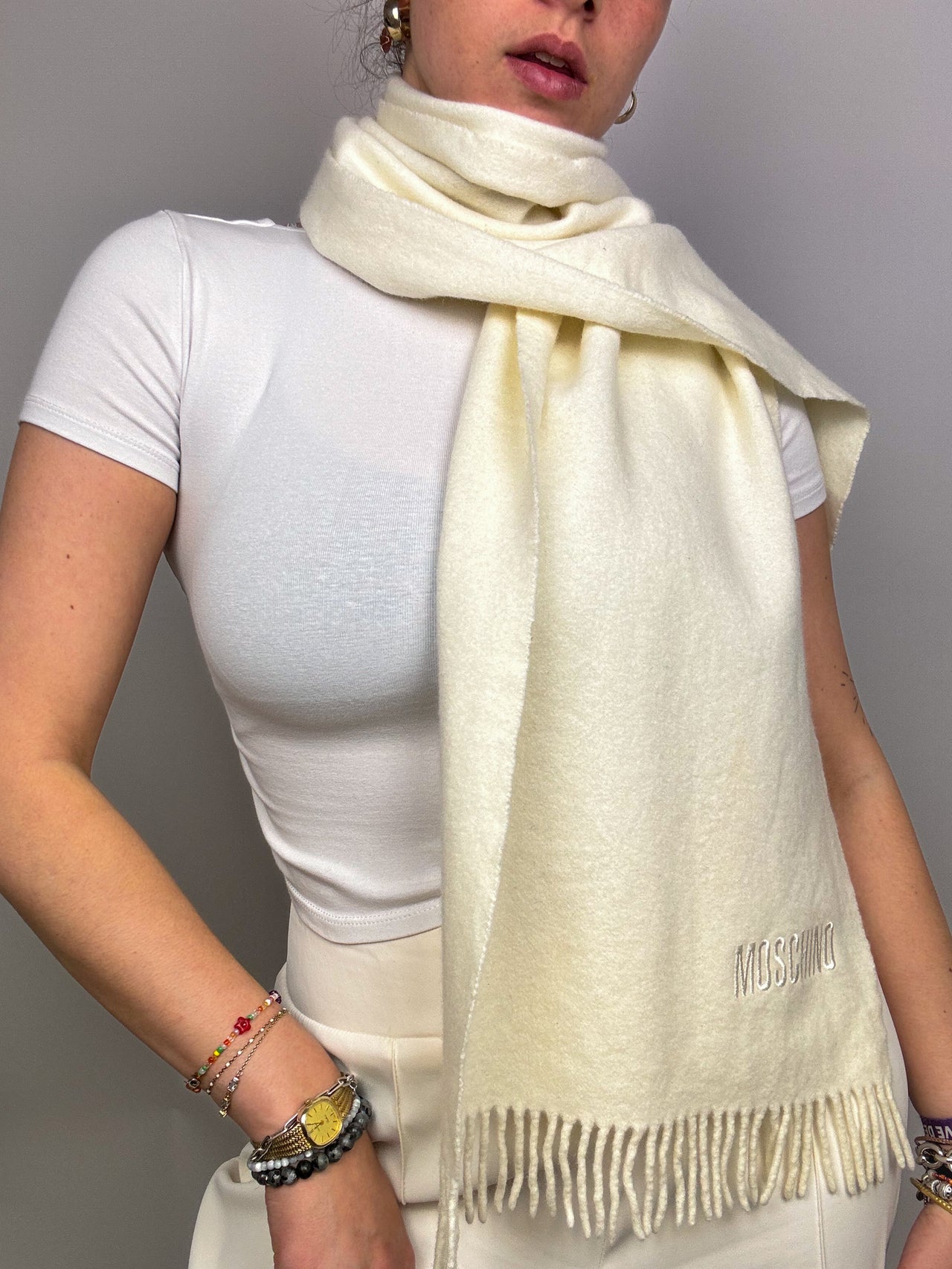 Vintage Moschino Cream White Scarf