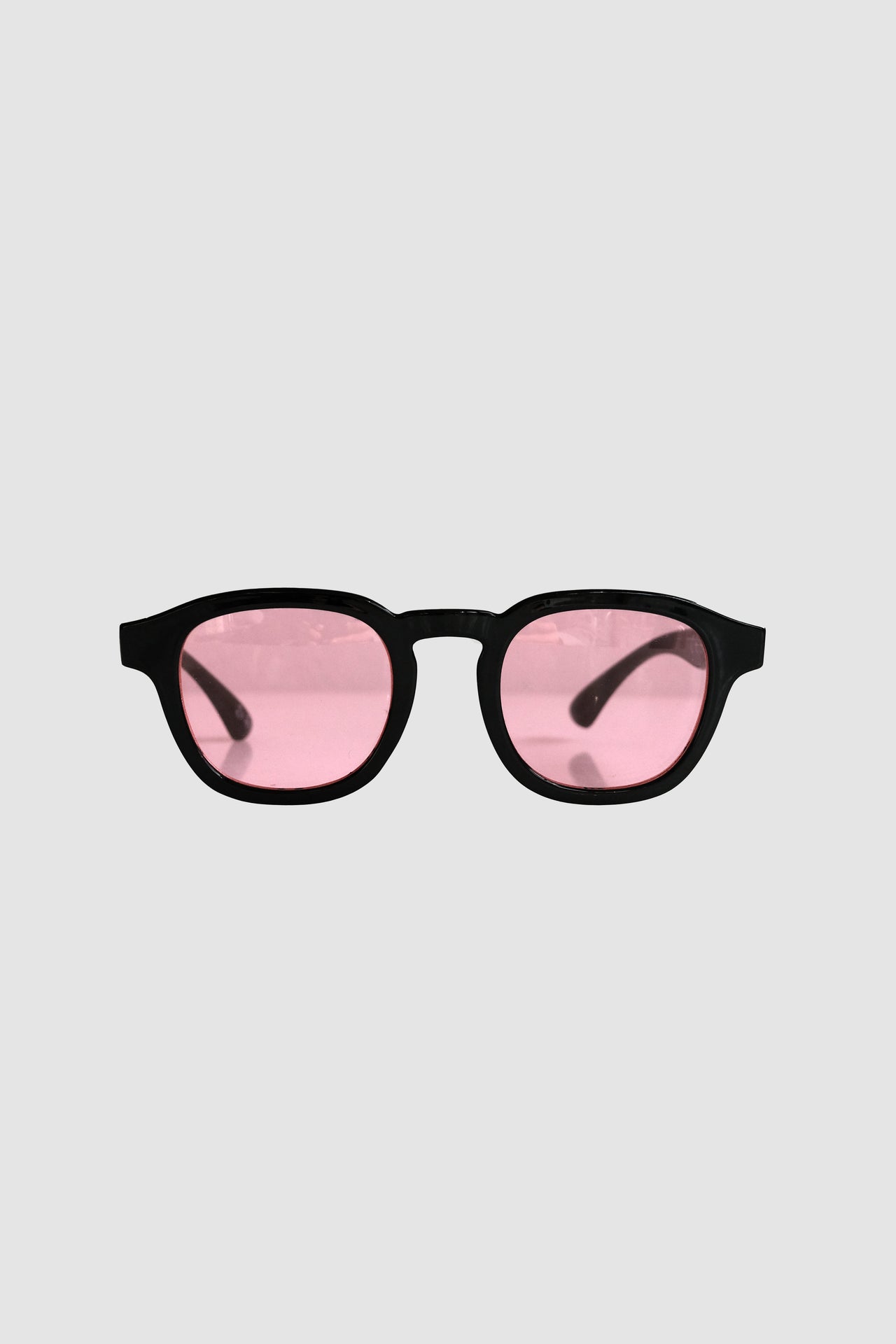 Vintage recycelte runde schwarze Brille mit rosa Gläsern