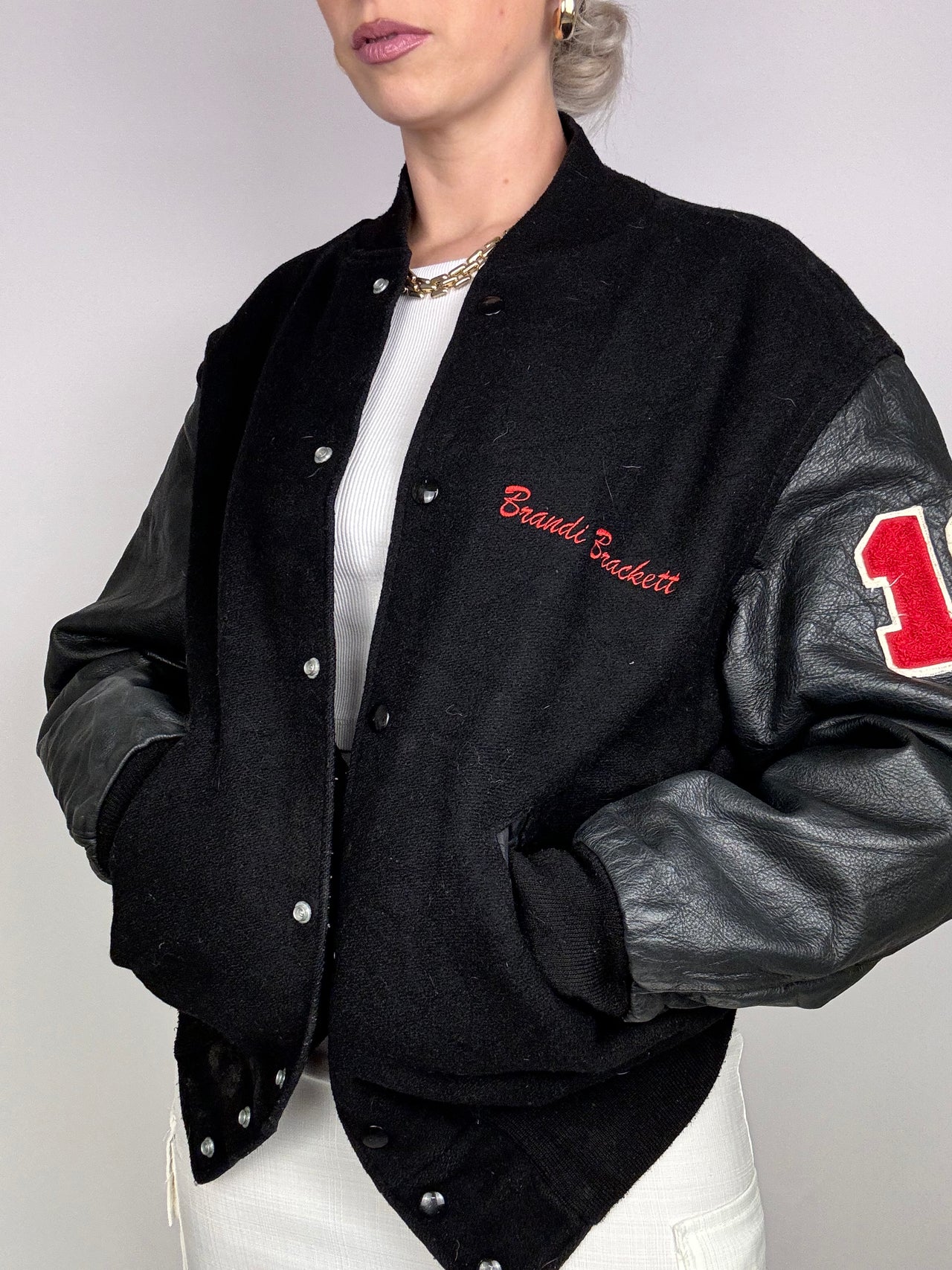 Bomber noir en cuir vintage