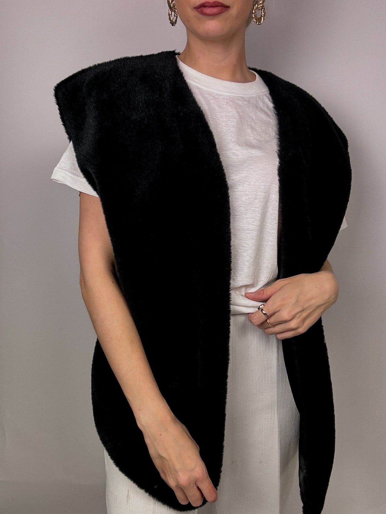 Vintage black faux fur vest