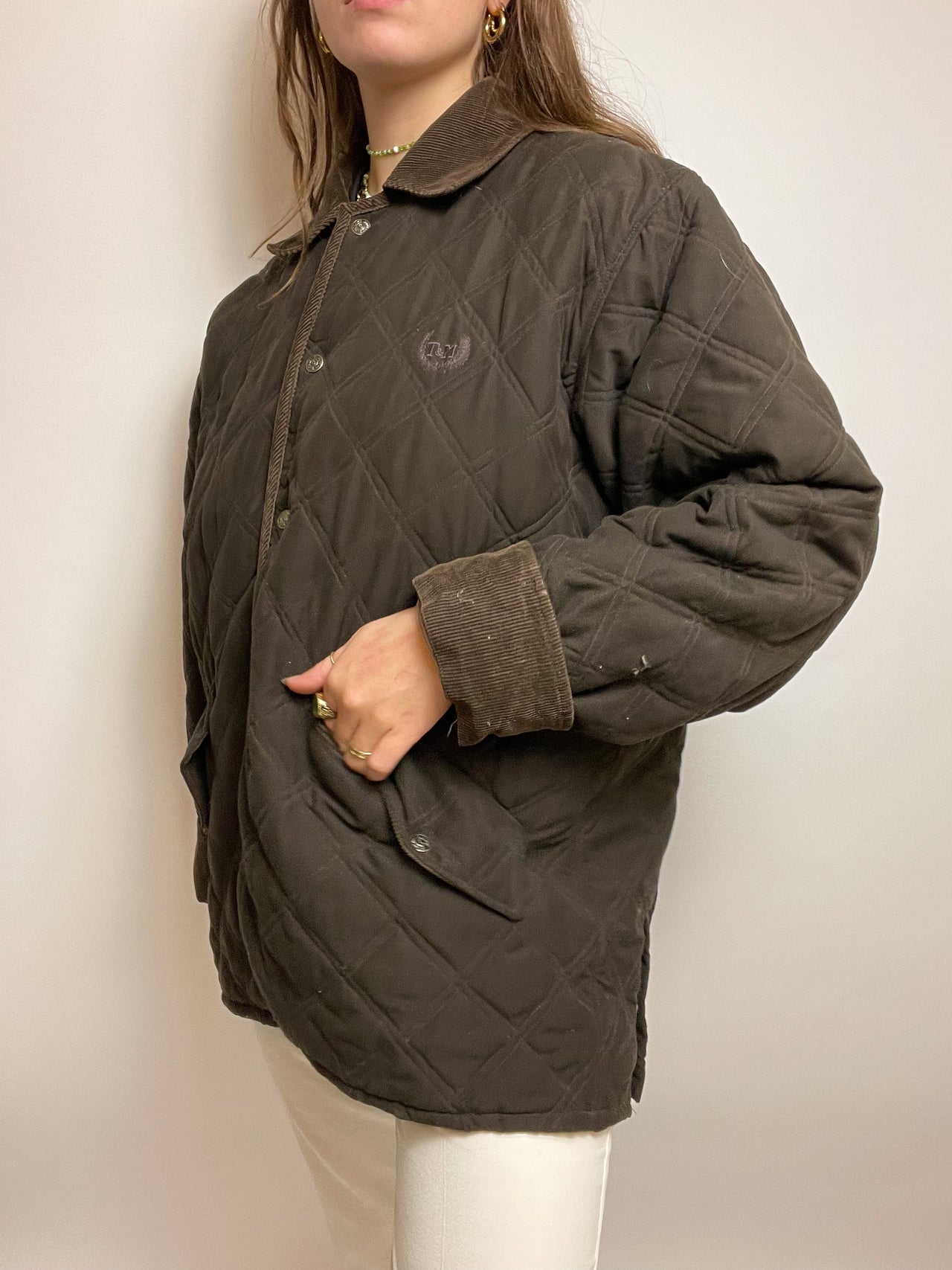 Long vintage brown quilted jacket M/L