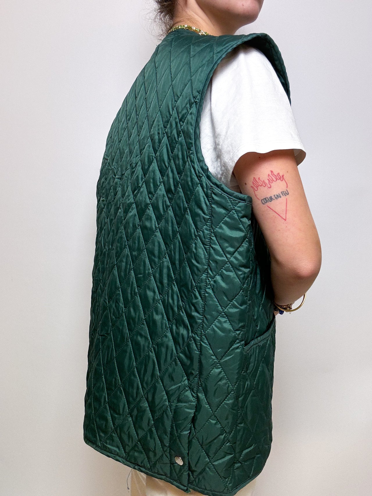 Vintage green quilted vest L