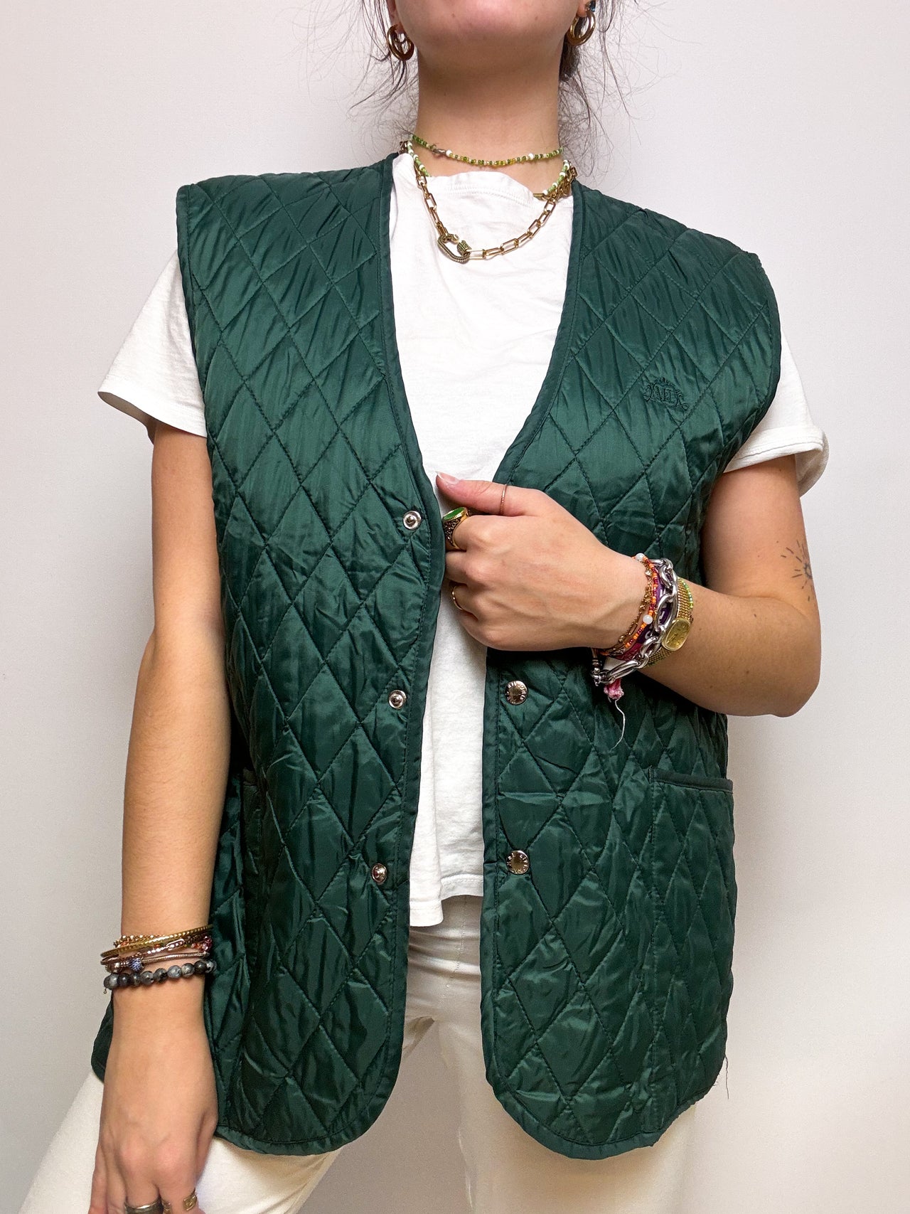 Vintage green quilted vest L