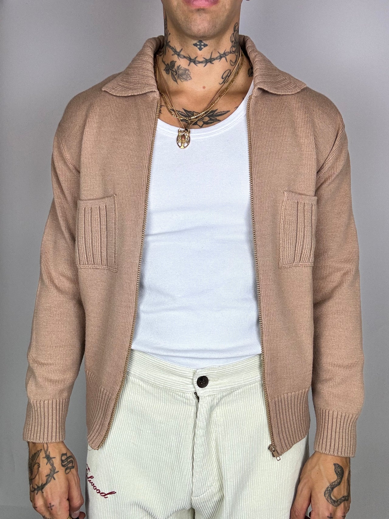 Cardigan en maille vintage beige