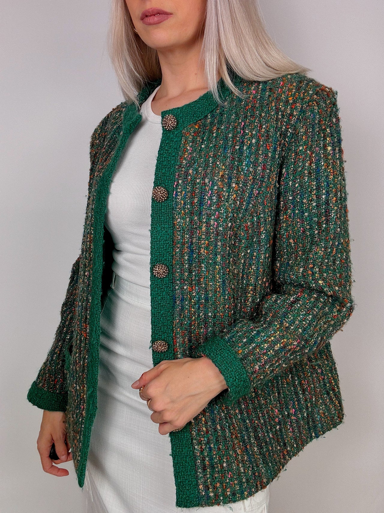 blazer col rond en Tweed vintage verte