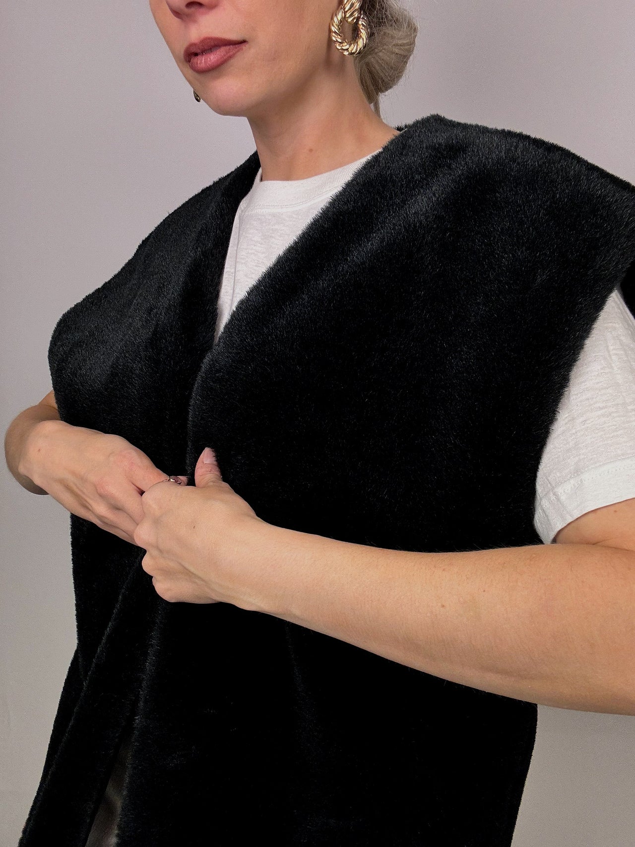 Vintage black faux fur vest