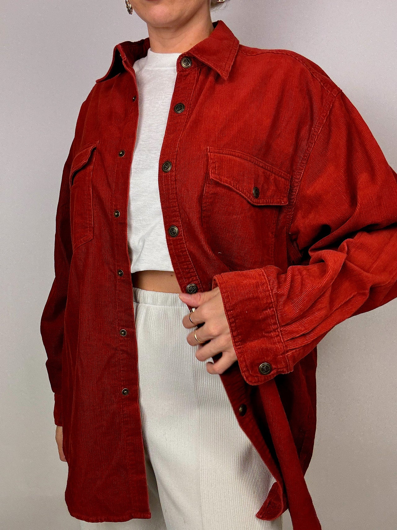 Vintage Ziegelrotes Rippstrickhemd