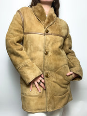 Manteau vintage en mouton retourné beige M/L