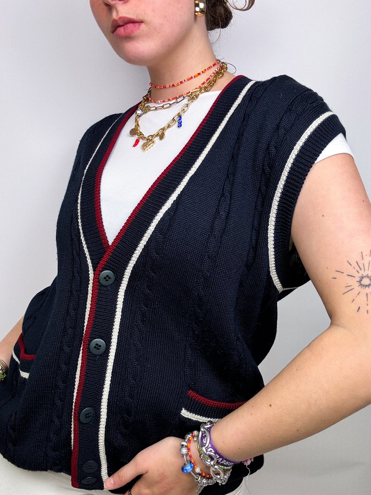 Vintage dark blue knitted vest with buttons