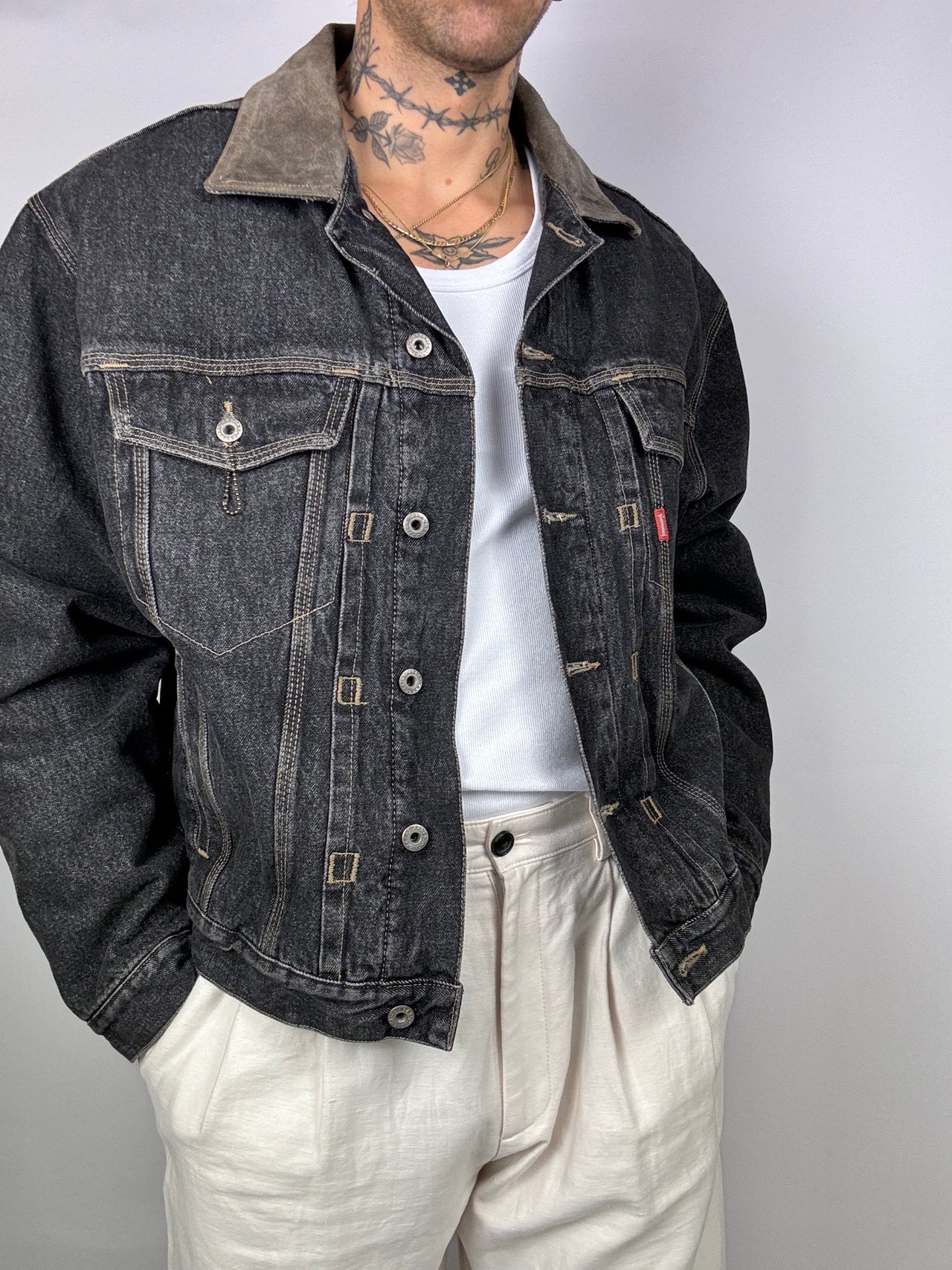 Vintage lined black denim jacket