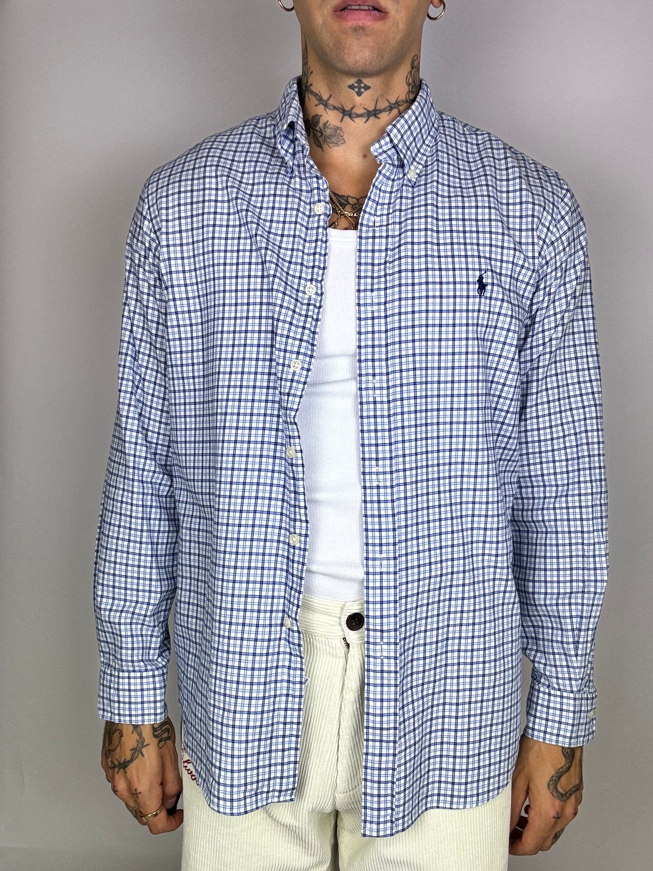 Polo Ralph Lauren Vintage-Hemd in Weiß/Blau mit Karomuster