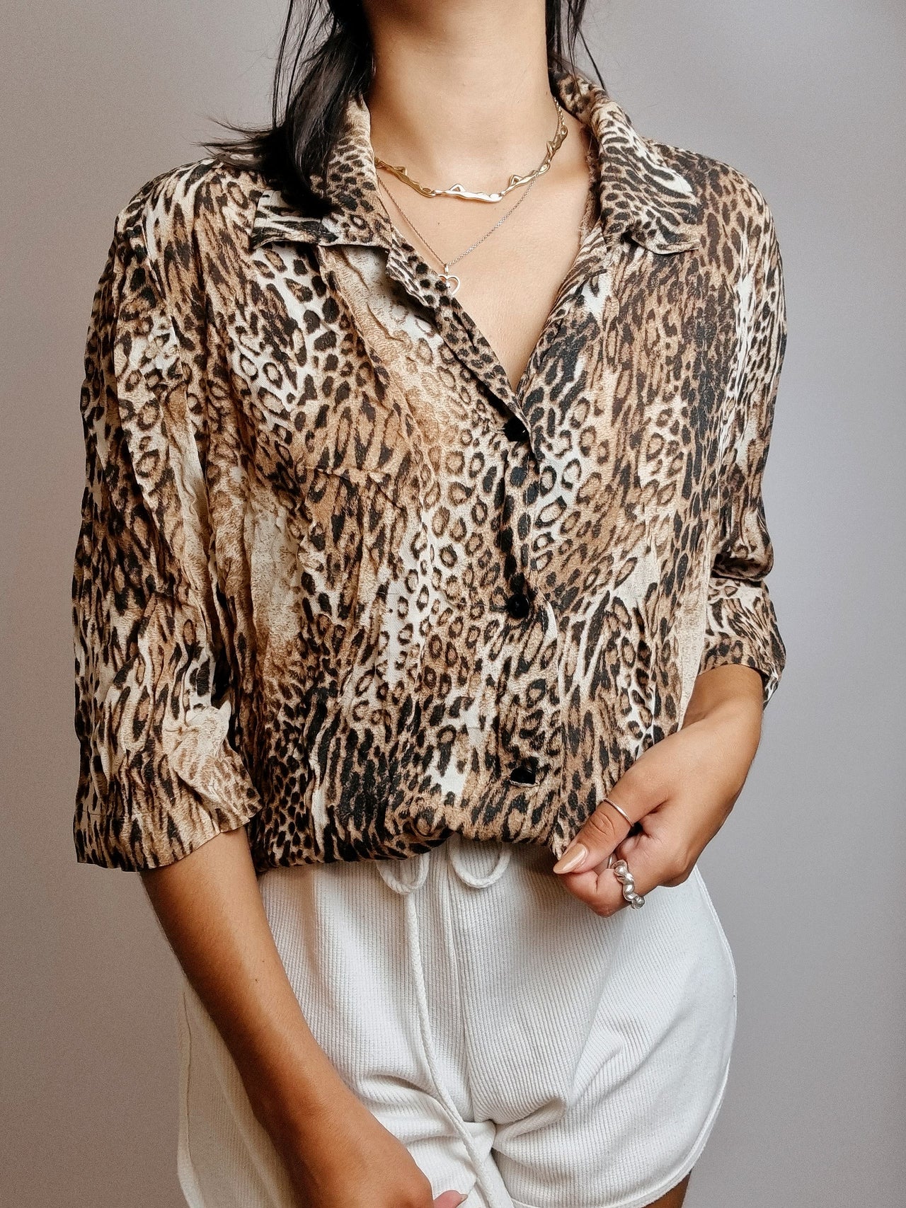 Vintage beige leopard patterned shirt