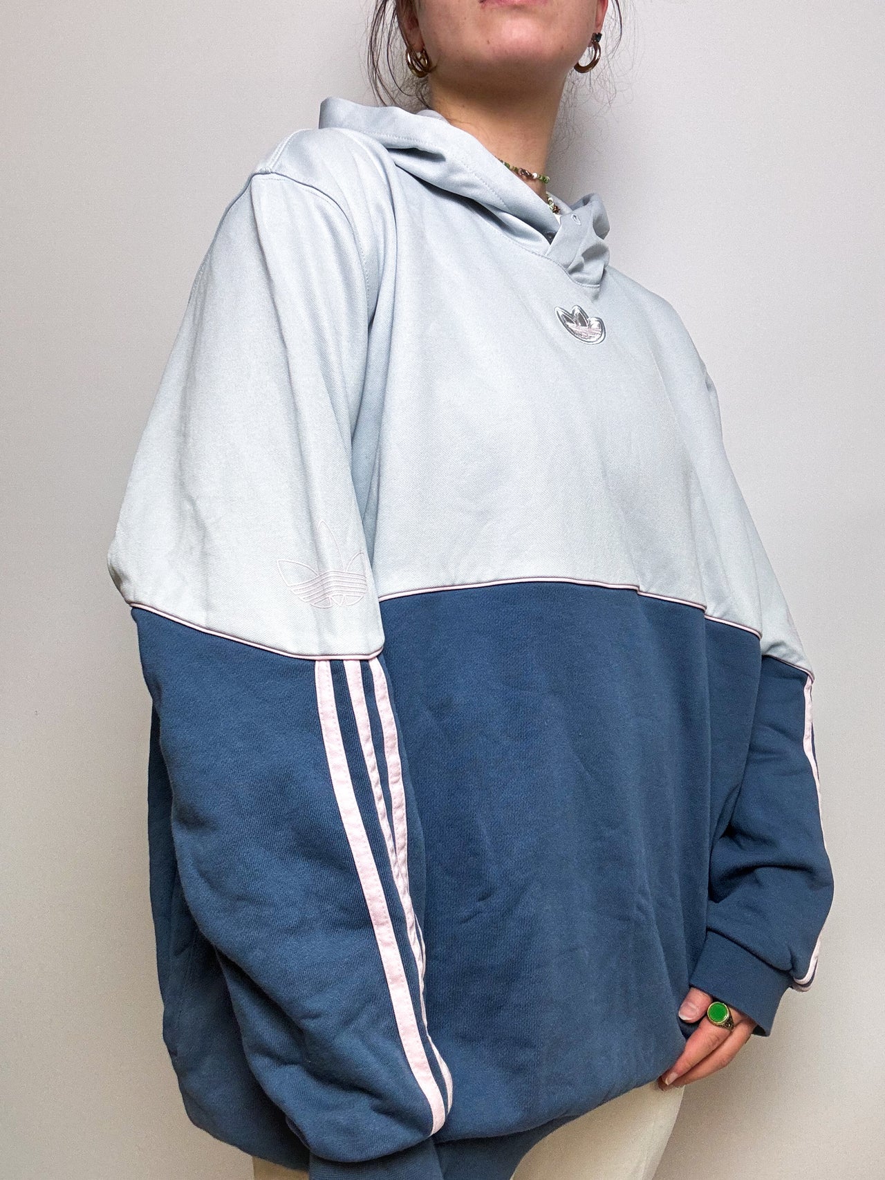 Pull à capuche bleu Adidas vintage L