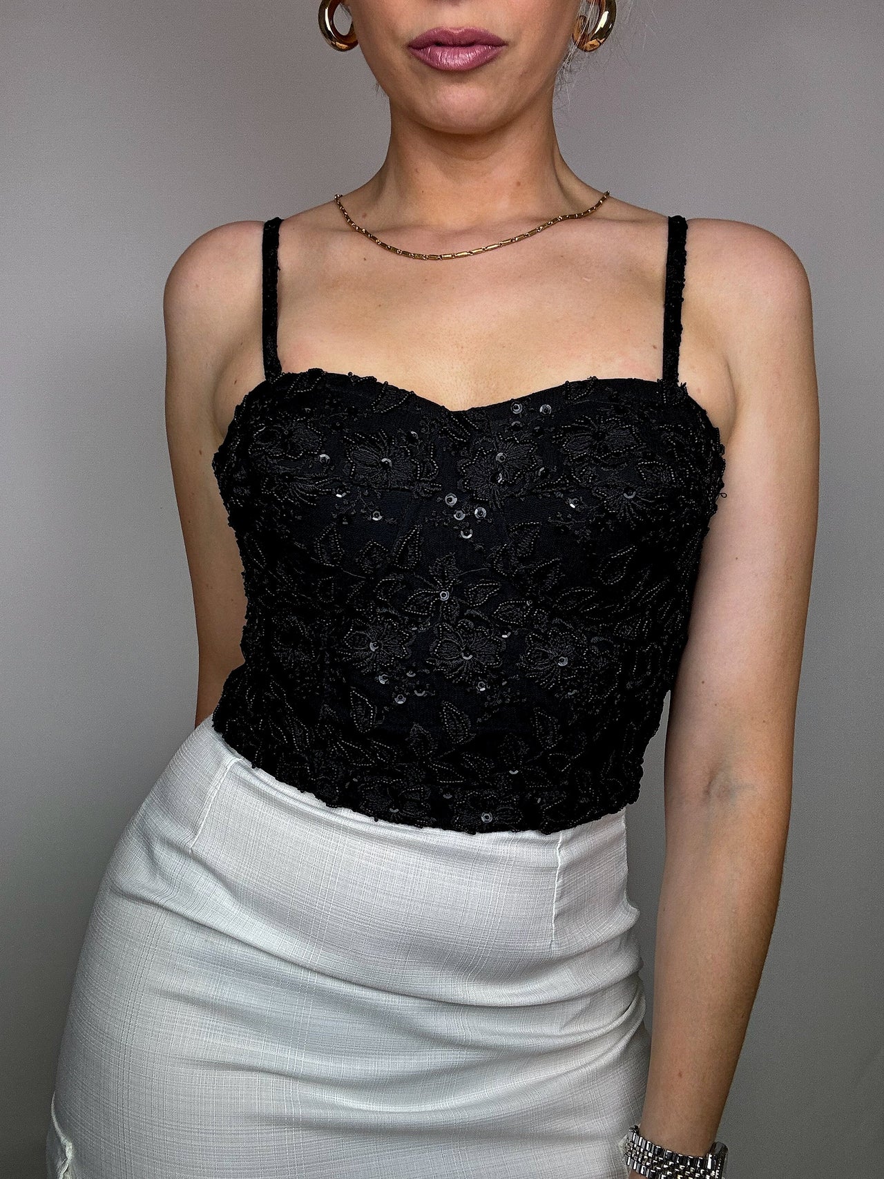 Black corset with embroidery