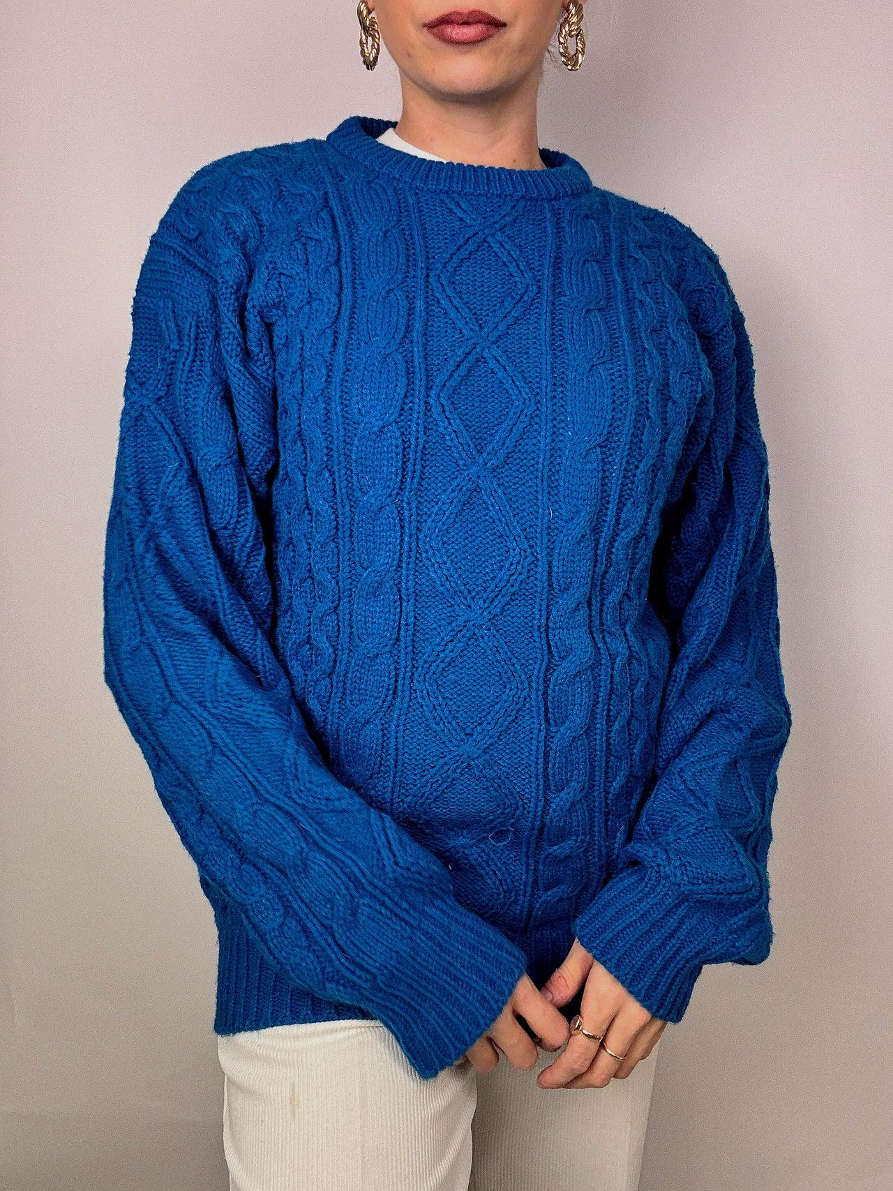Königsblau/türkisfarbener Strickpullover