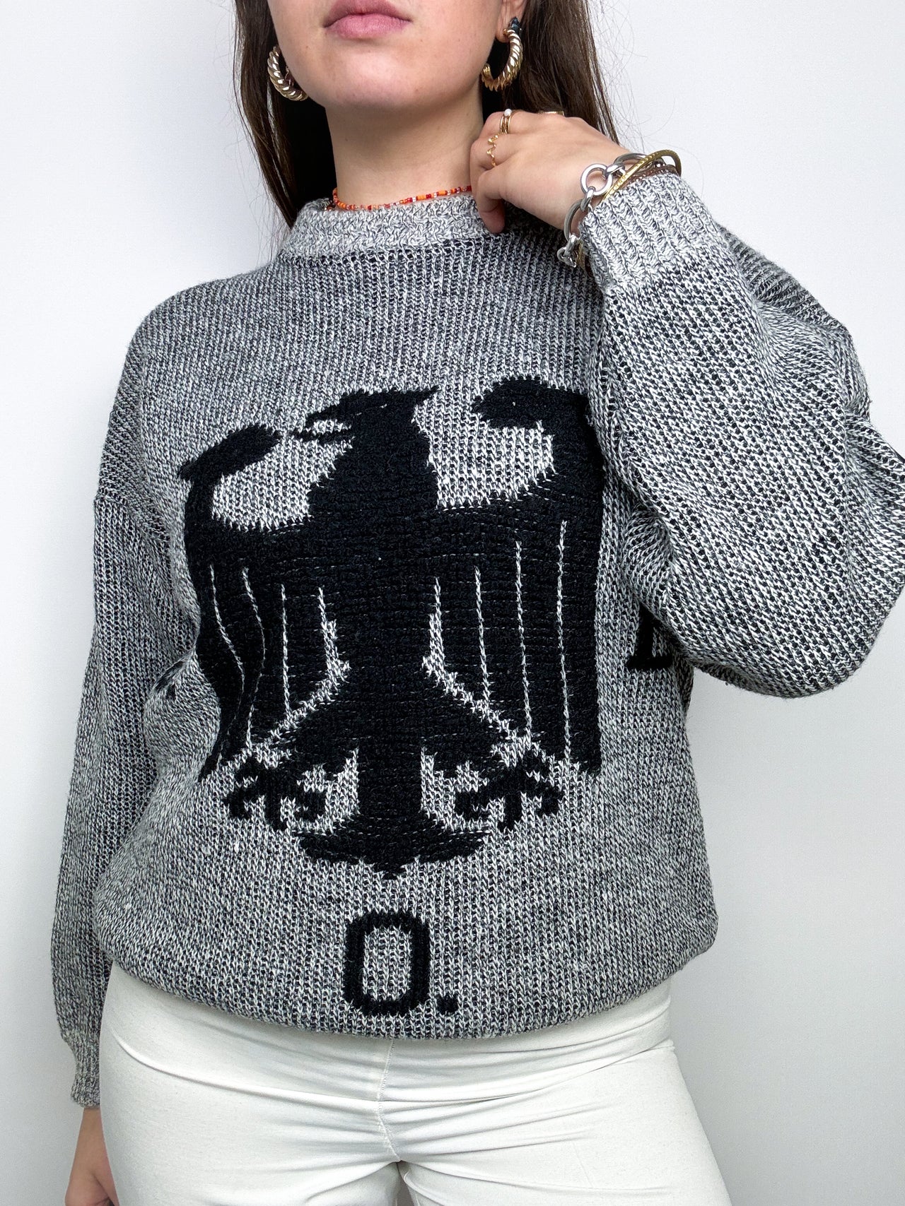 Vintage grau/schwarzer Wollpullover M/L