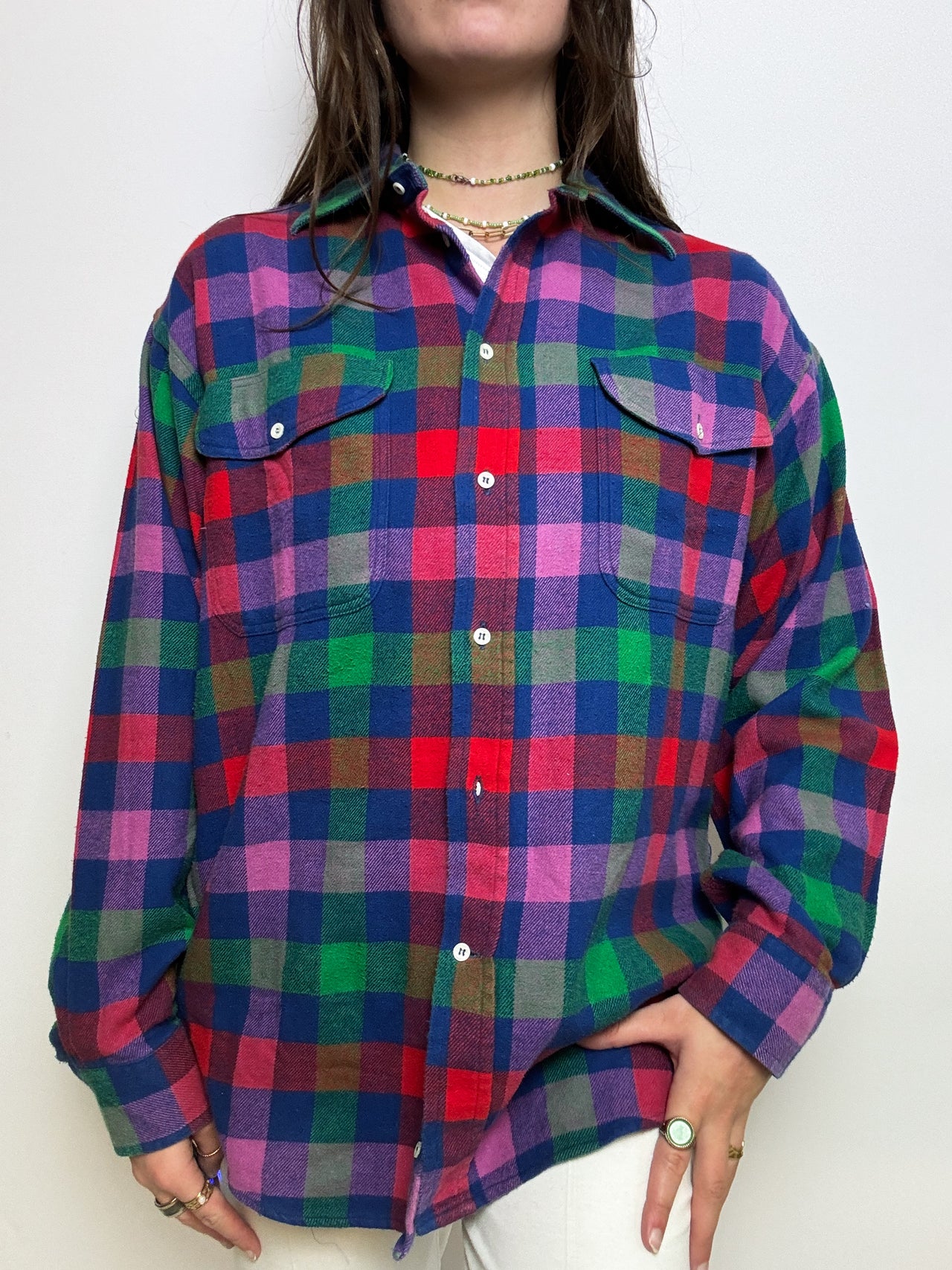 Vintage multicolor check shirtM/L