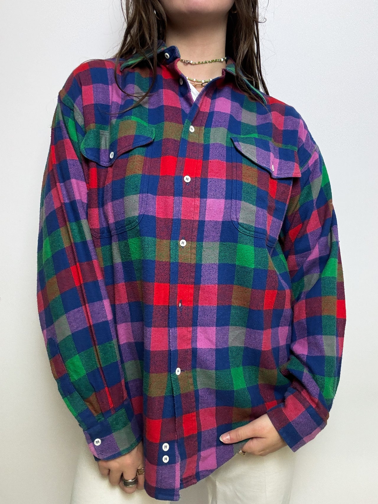 Vintage multicolor check shirtM/L