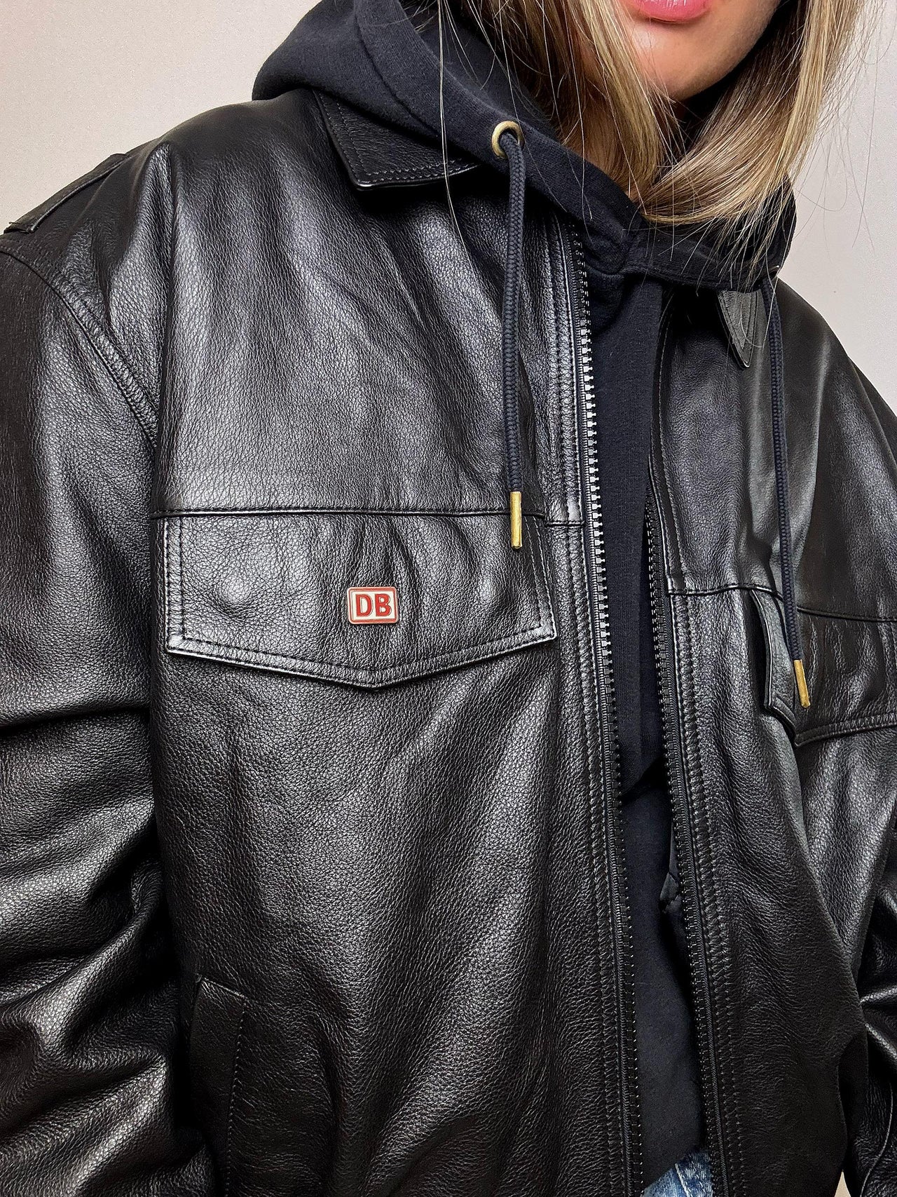 Blouson oversized en cuir vintage noir L/XL