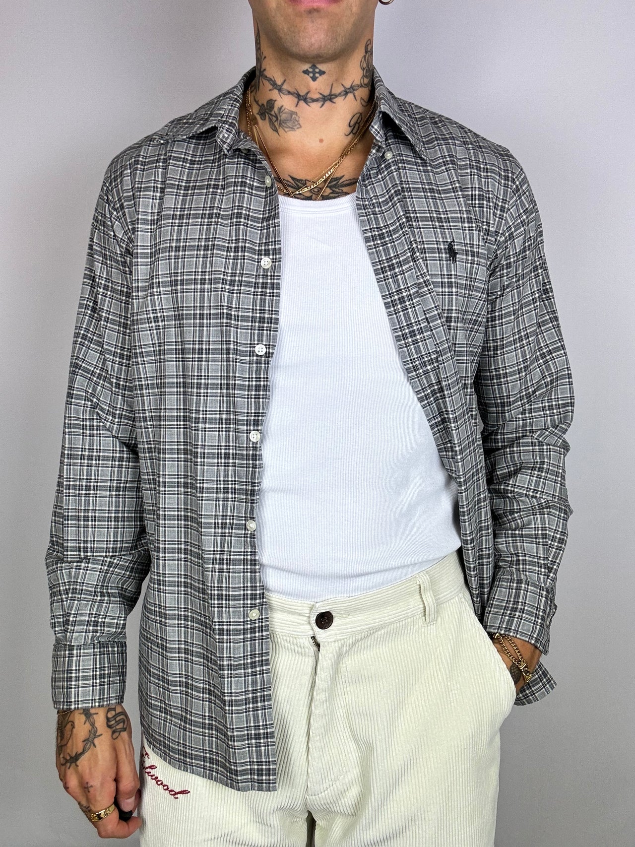 Ralph Lauren Vintage Grau kariertes Hemd