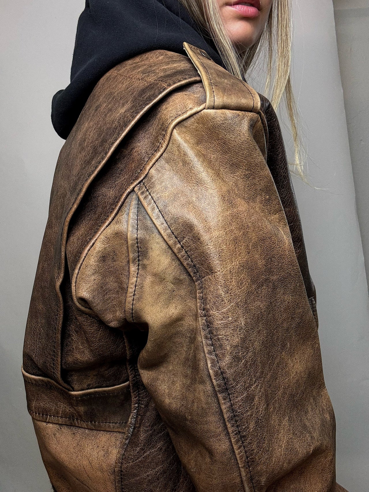 Blouson vintage en cuir marron