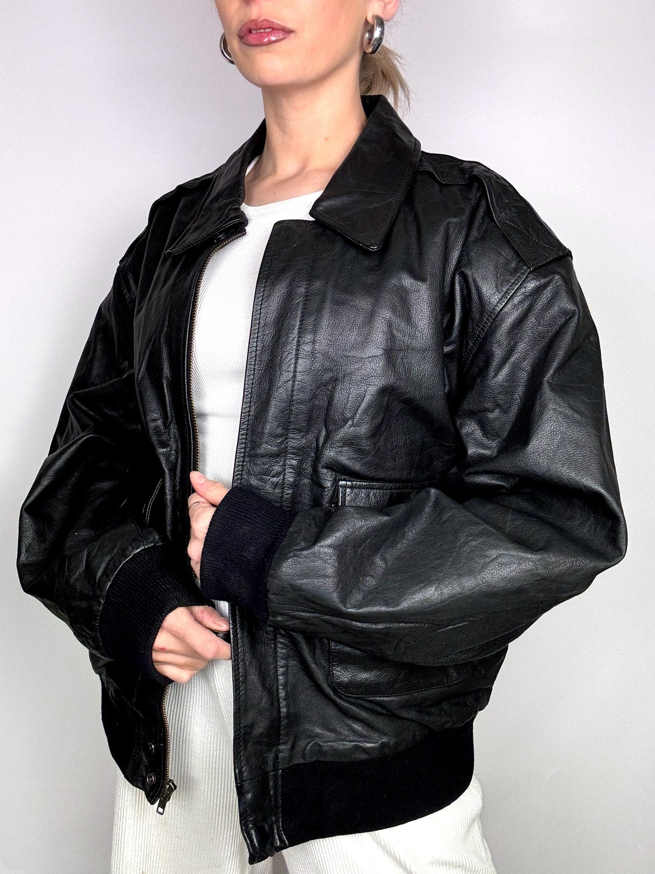 Blouson oversize TYPE 2-A noir en cuir L vintage