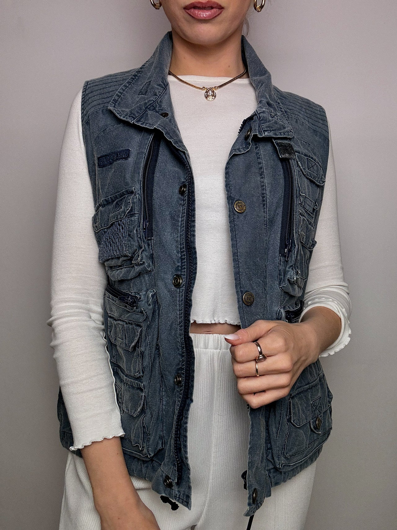 Vintage L navy fishing vest