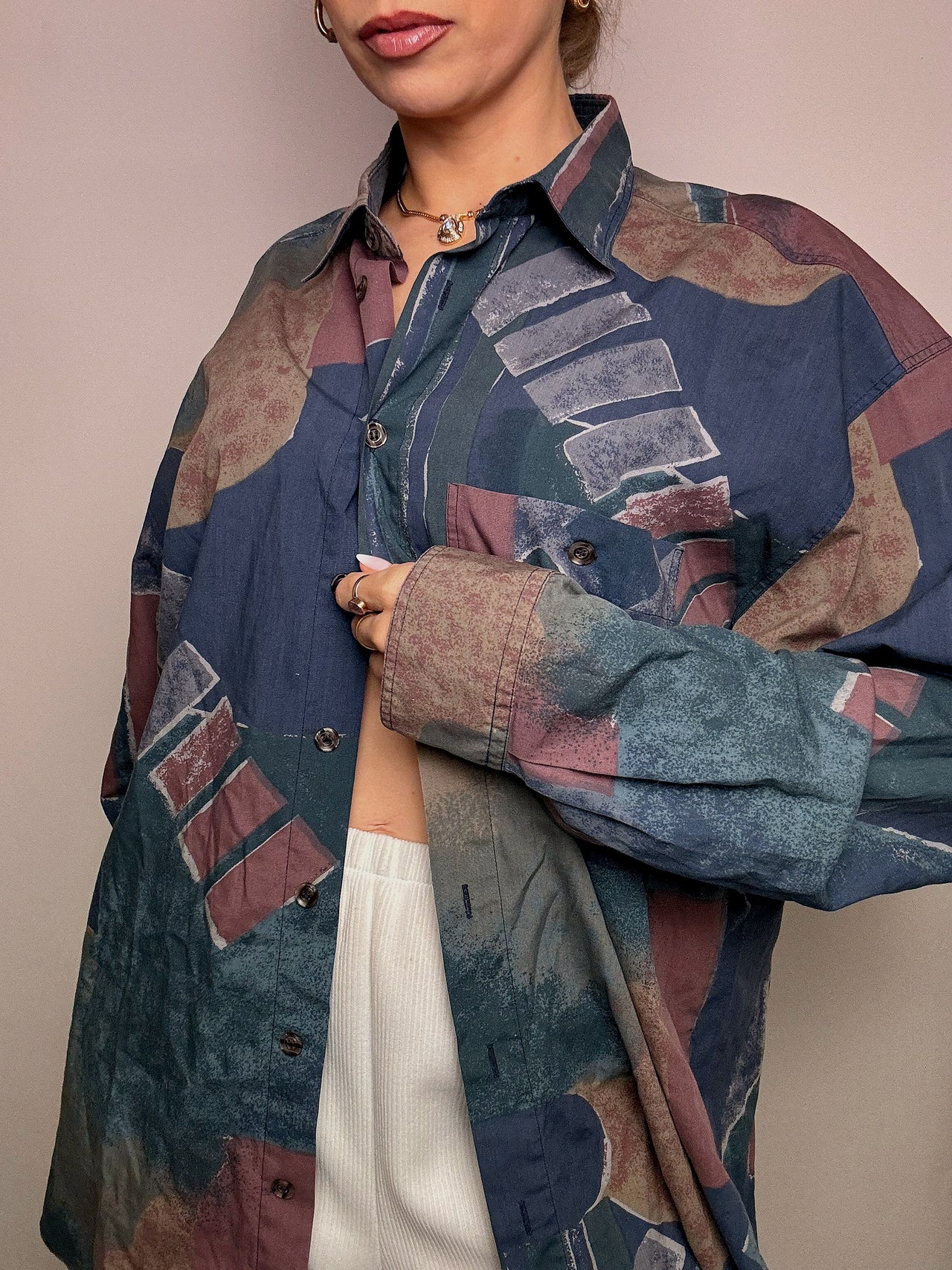 Vintage XL fließendes Hemd mit abstraktem Druck