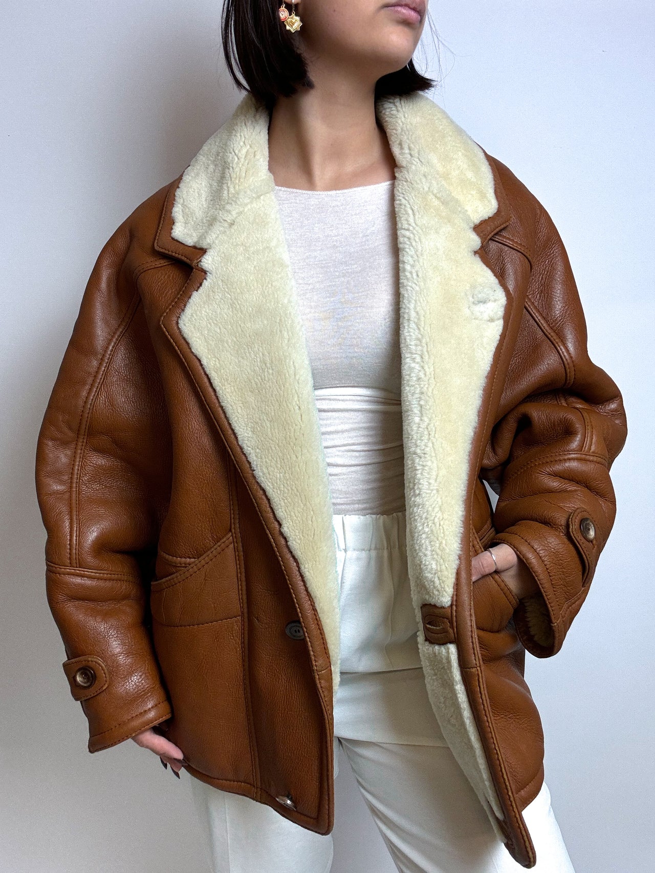 Camel shearling jacket M