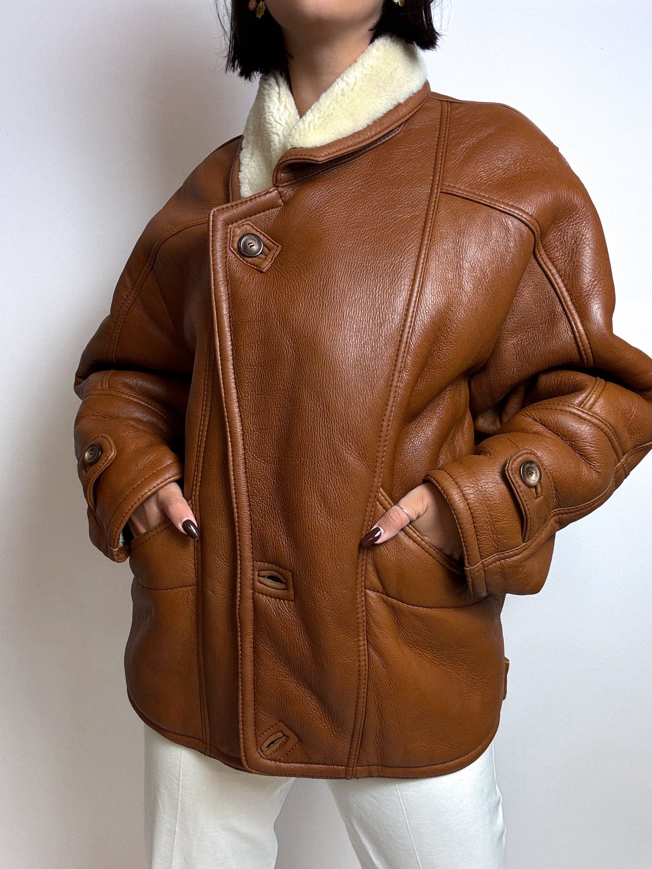 Camel shearling jacket M