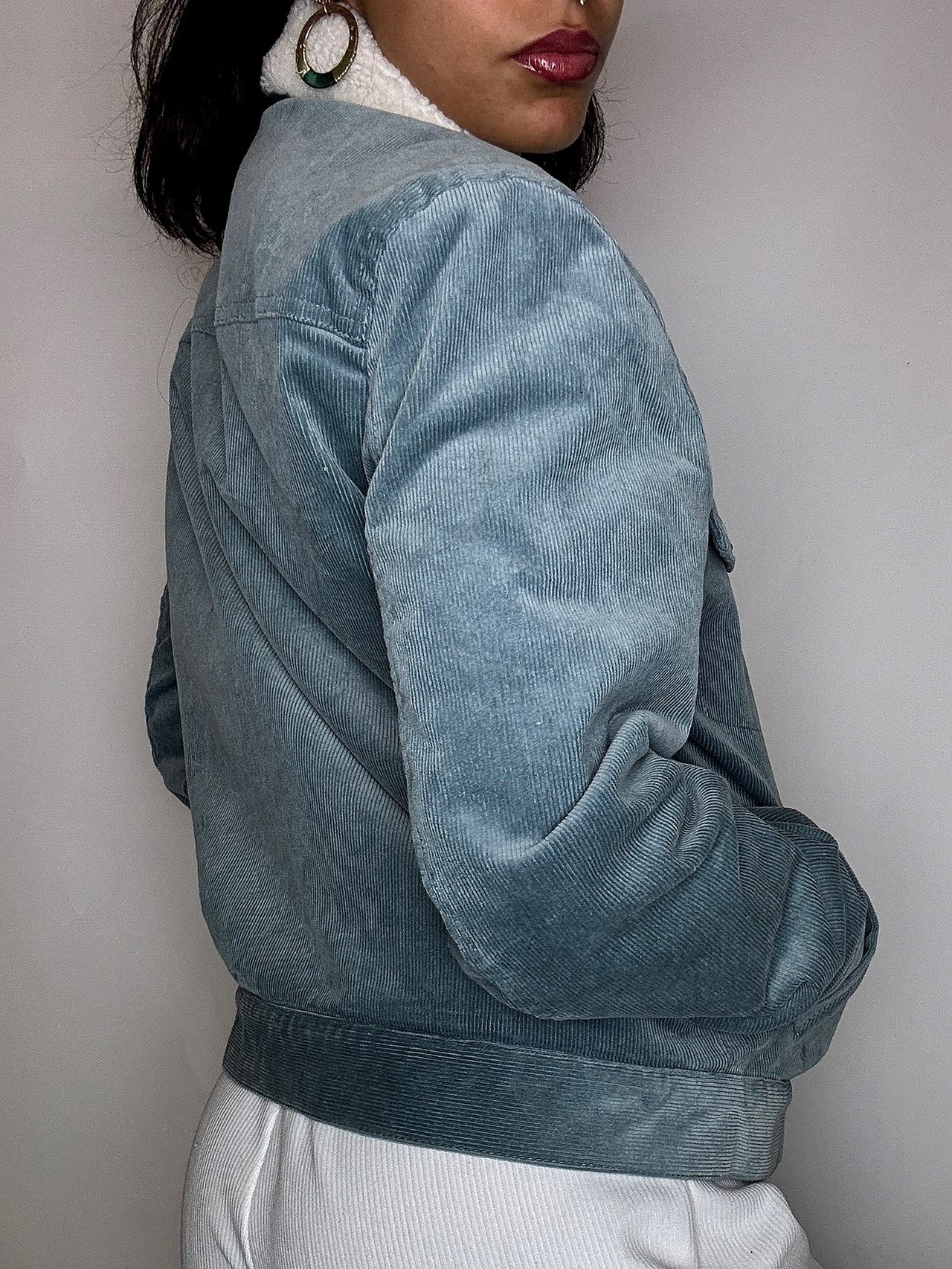 Veste en velour cotelé doublée bleue S vintage