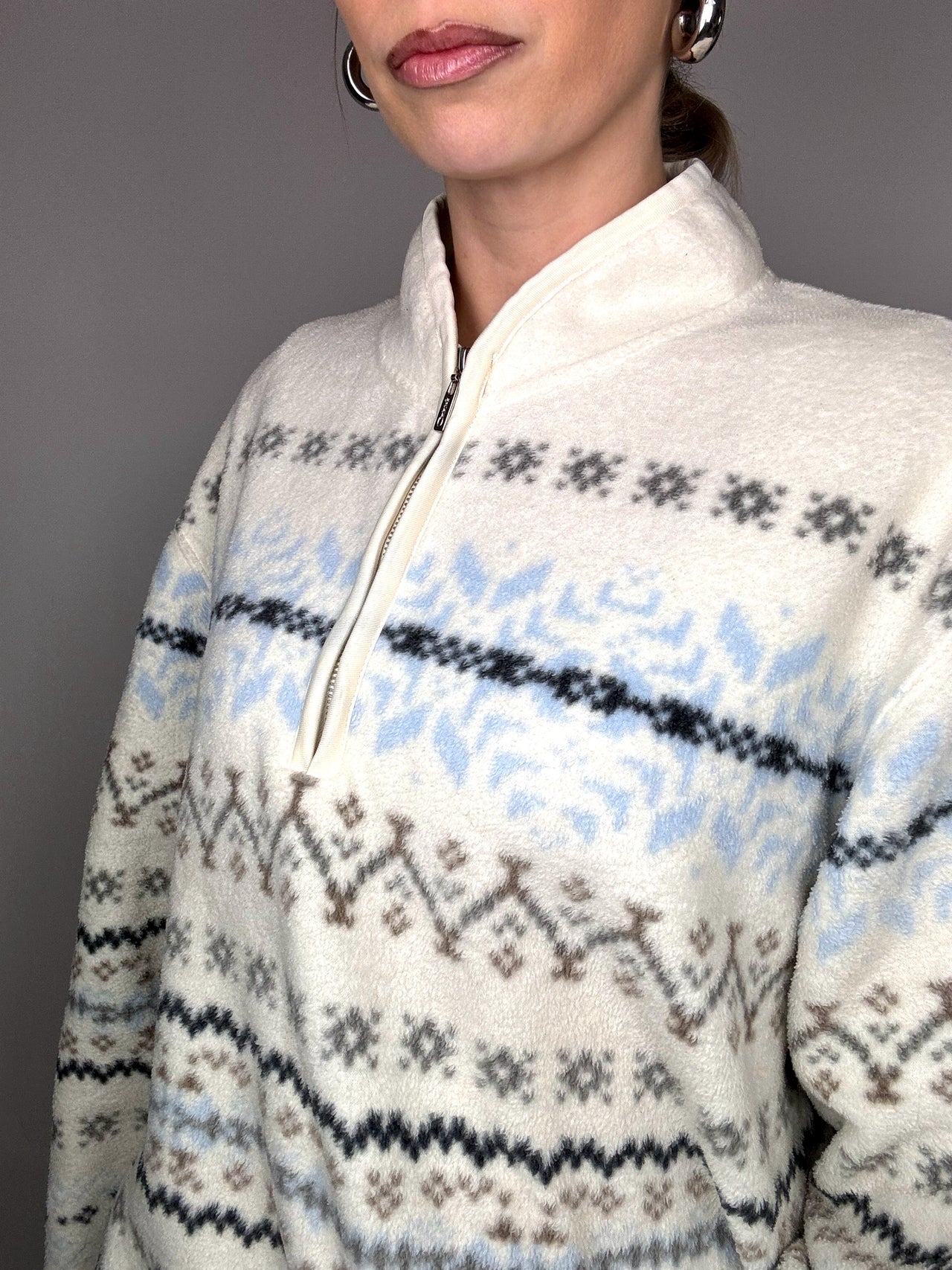 White fleece jacket with winter pattern XL Vintage