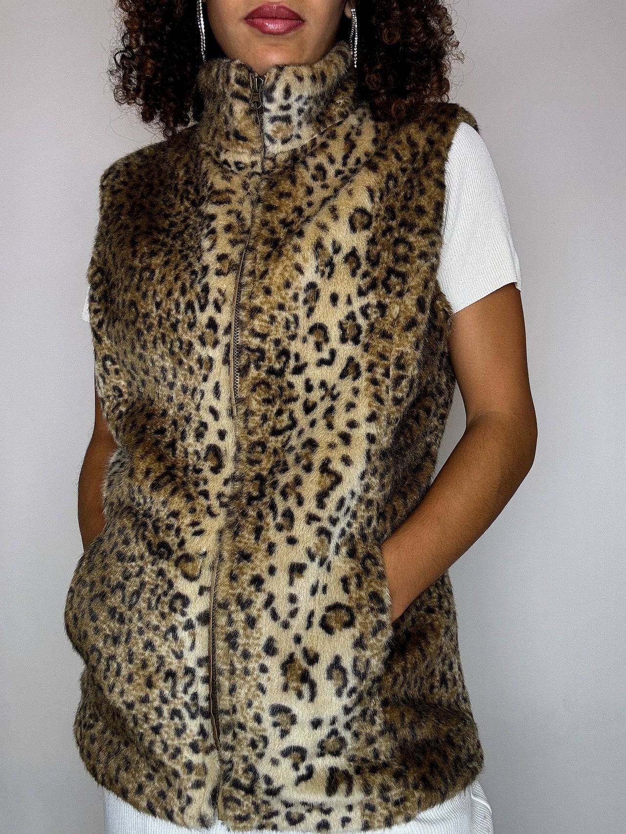 Gilet en fausse fourrure léopard S vintage