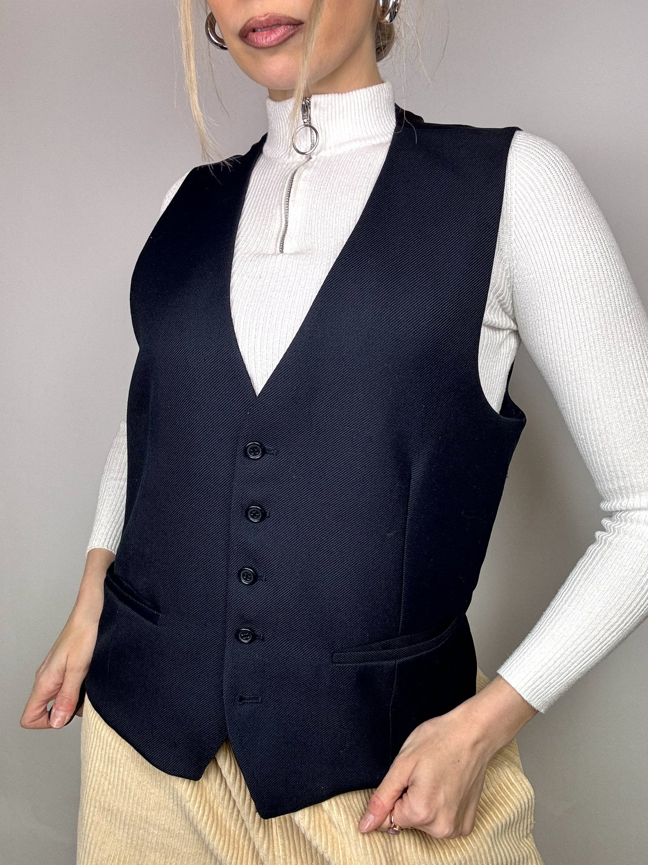 Vintage Marineblaue Anzugweste S/M