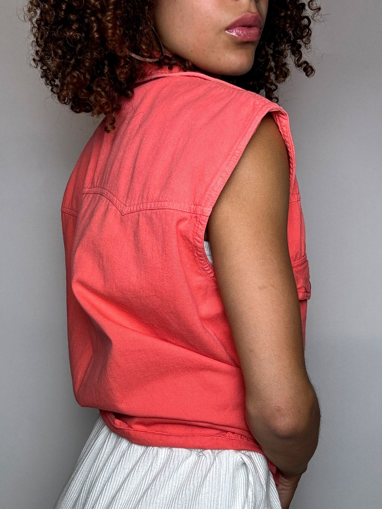 Veston sans manche en denim orange M/L vintage