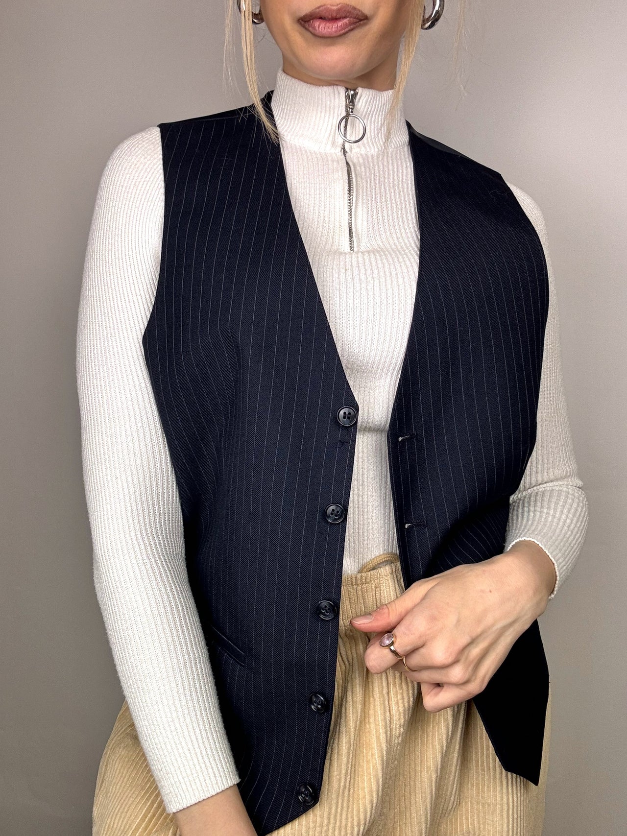 Vintage Marineblaue Tennisstreifen Anzugweste M/L