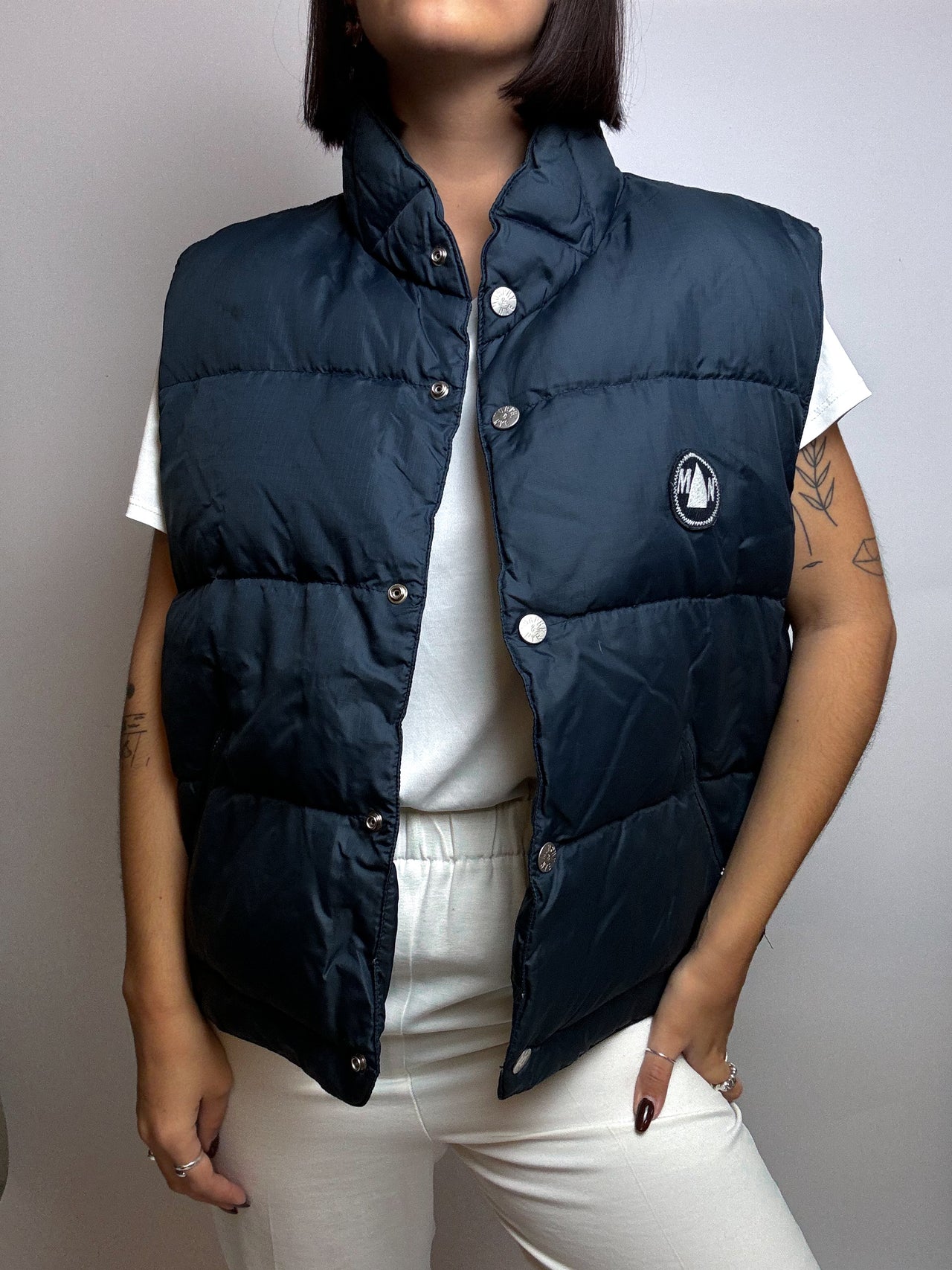 Vintage blue down jacket vest S/M