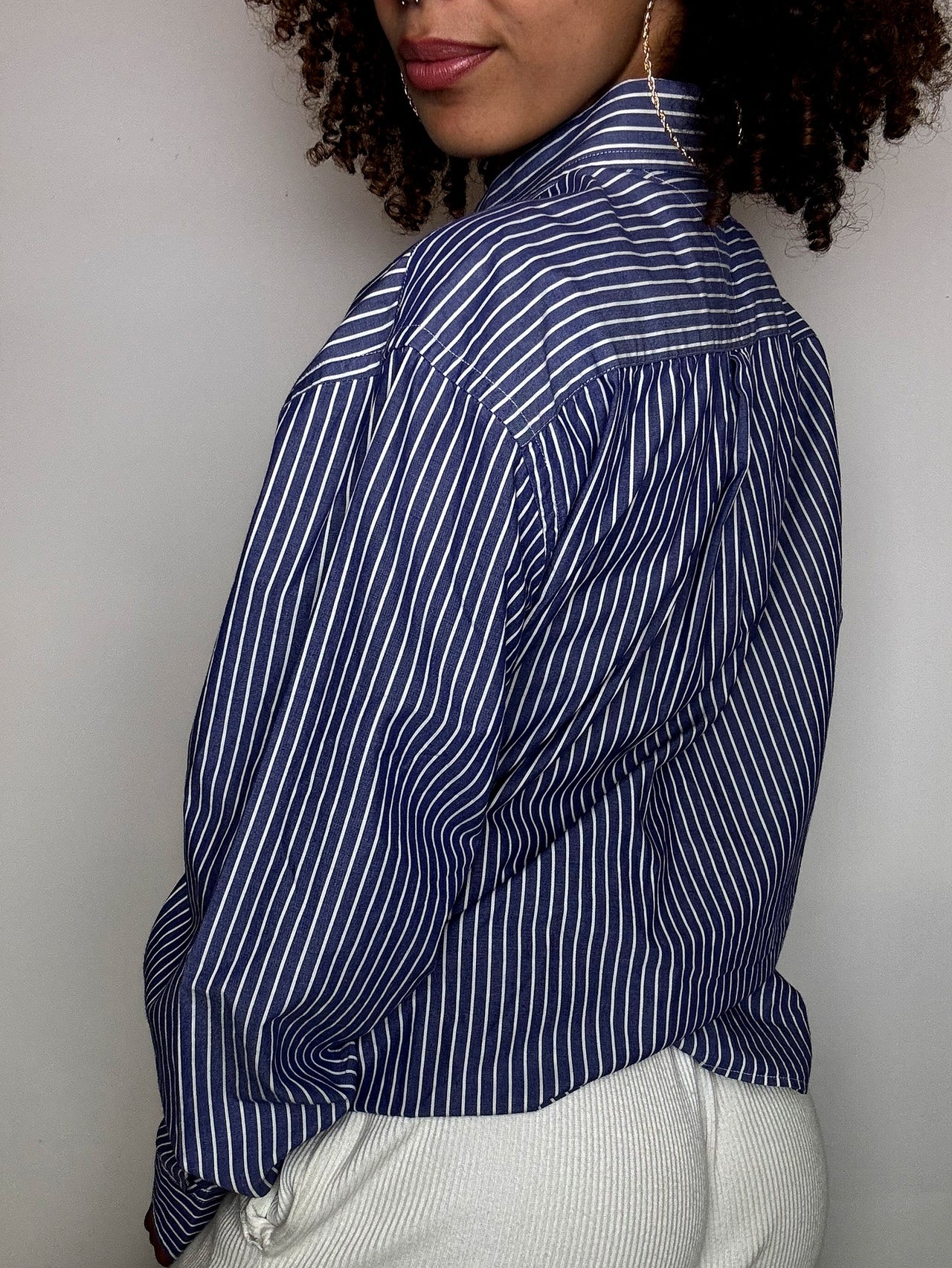 Vintage Marine und Weiß gestreiftes Hemd L/XL