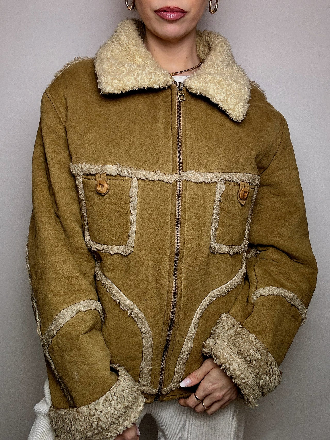 Vintage beige Kunstpelz ENERGY L