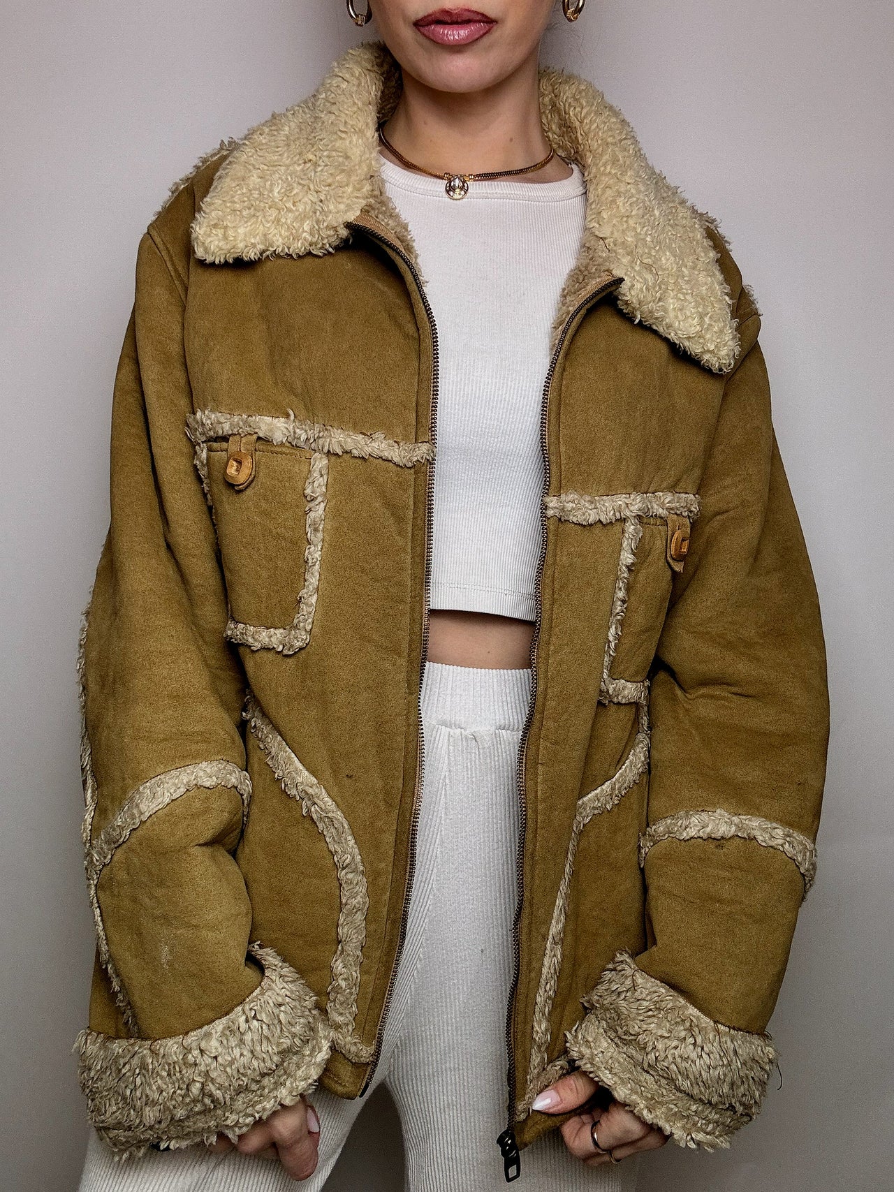 Vintage beige Kunstpelz ENERGY L
