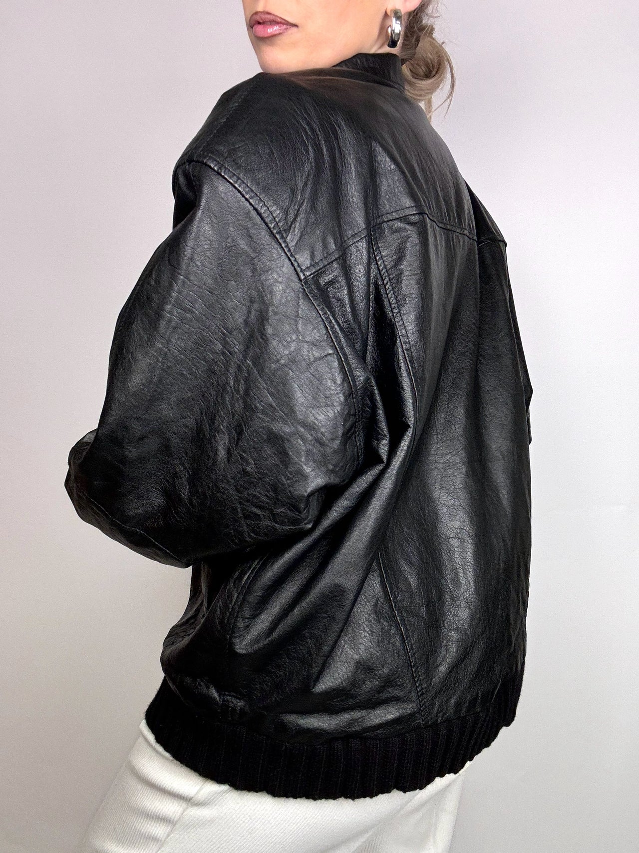 Blouson oversize noir en cuir M vintage
