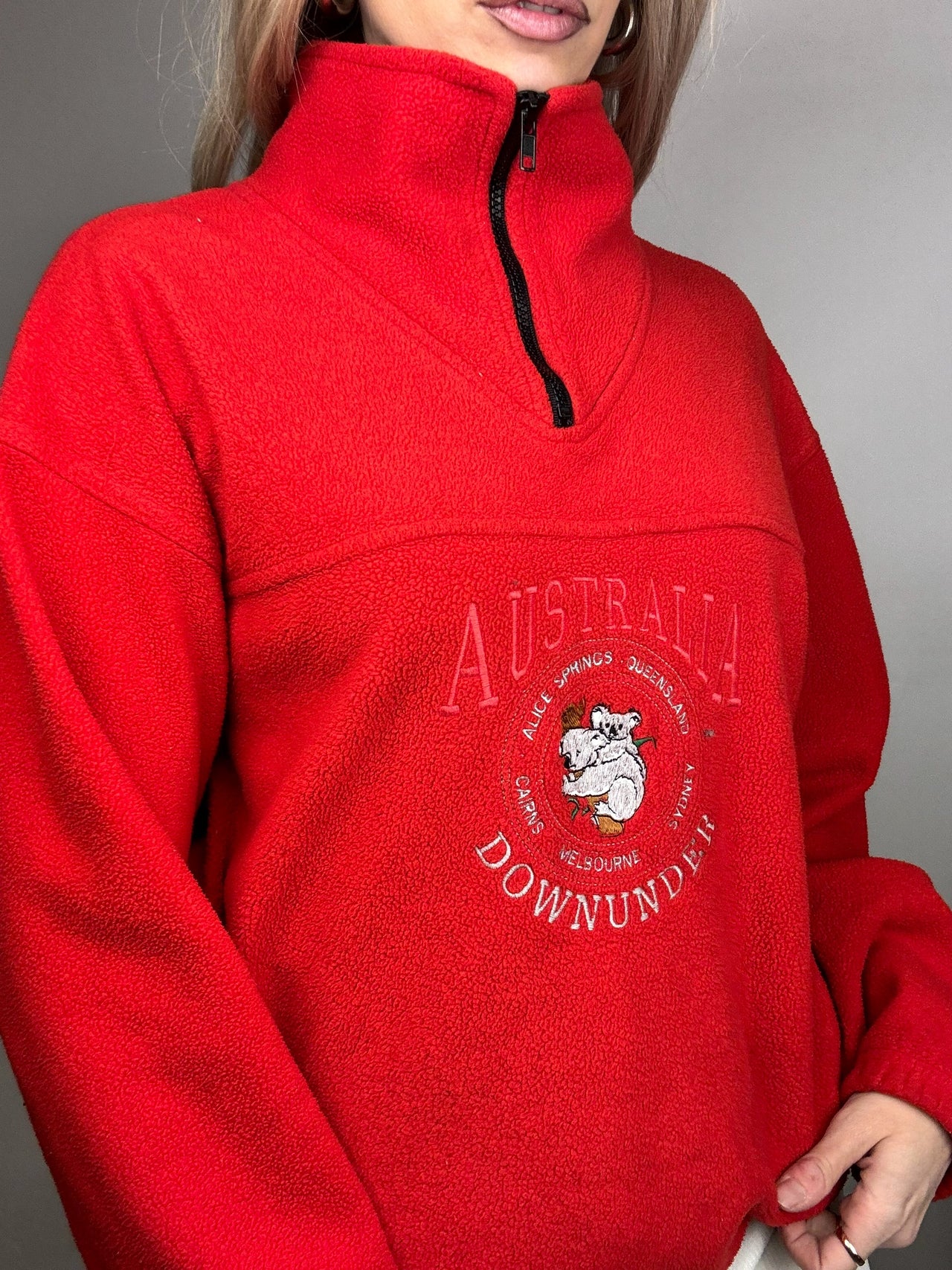 Vintage L red zip-neck fleece